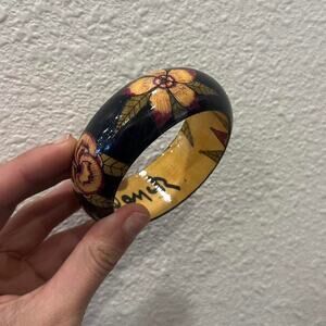 Blanck Bangle Handpainted Embossed Flowers Bangle Bracelet Vintage